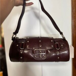 Y2K Studded Leather Shoulder Bag in Deep Brown